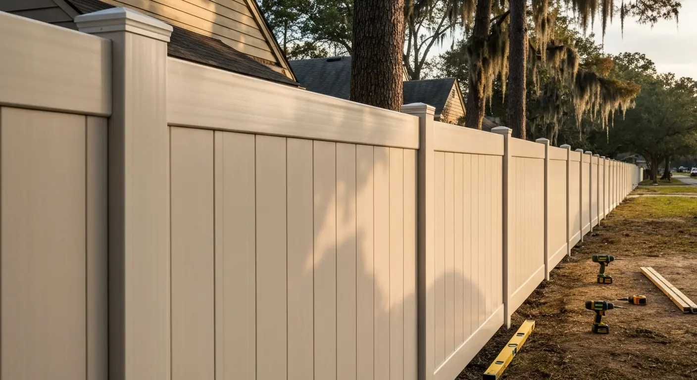 Privacy vinyl fence installation