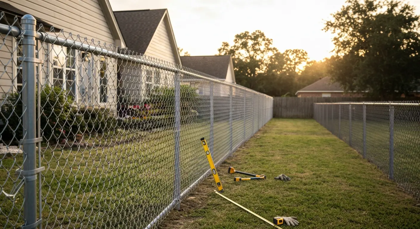 Backyard chain link fence in Lafayette