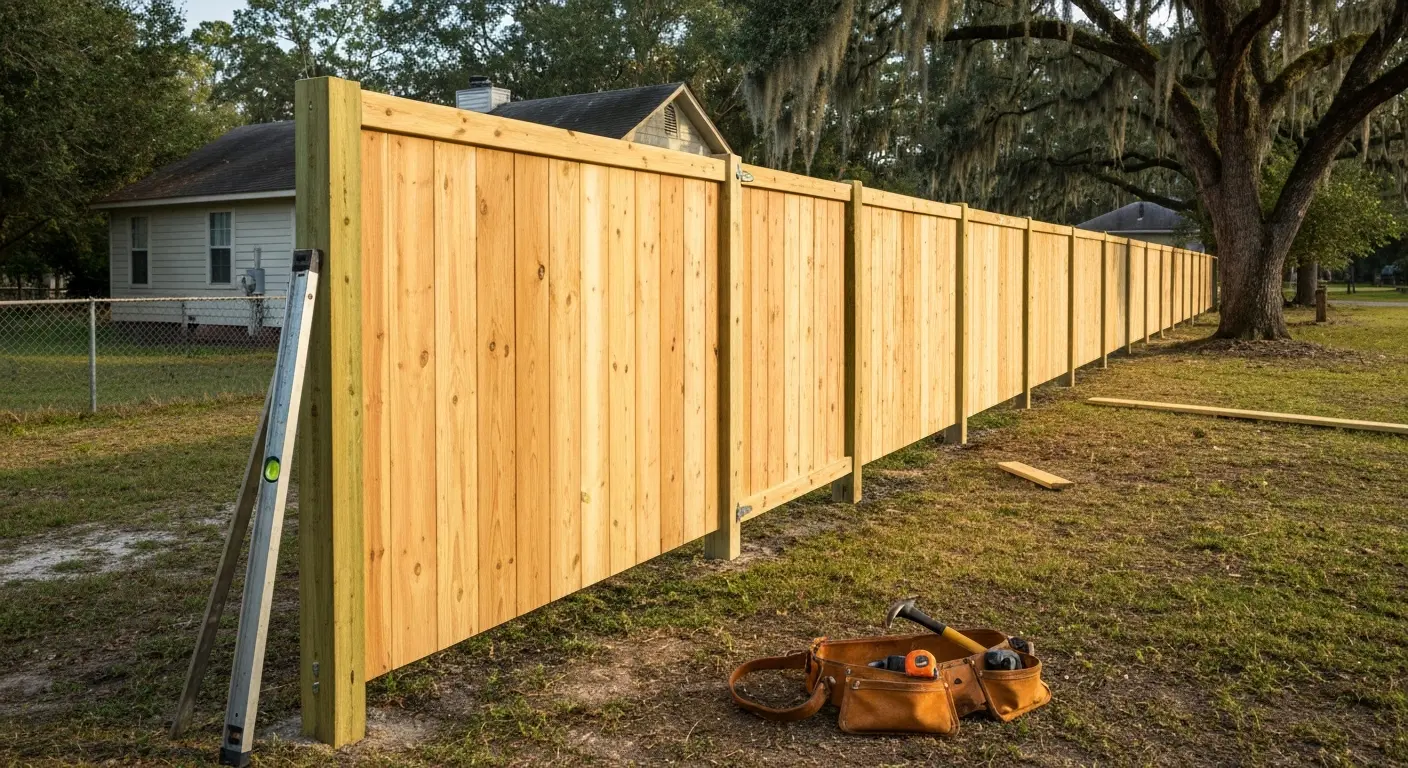 Wood fence installation