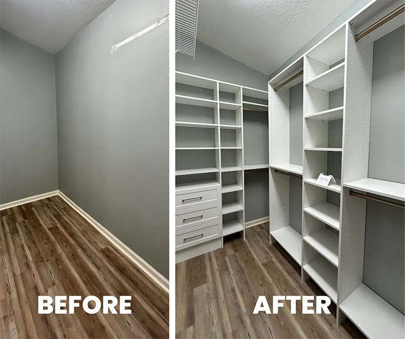 Before and after custom closet transformation by Up Closets of Pinellas