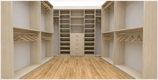 Level 4 Premium custom closet — Endless Elm finish with matte gold accents
