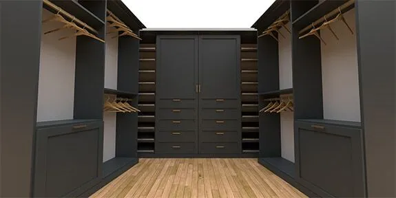 Level 5 Elite custom closet — Mysterious finish with shaker doors and drawers