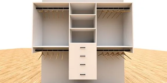Level 1 Essential custom closet — white wall-hung system