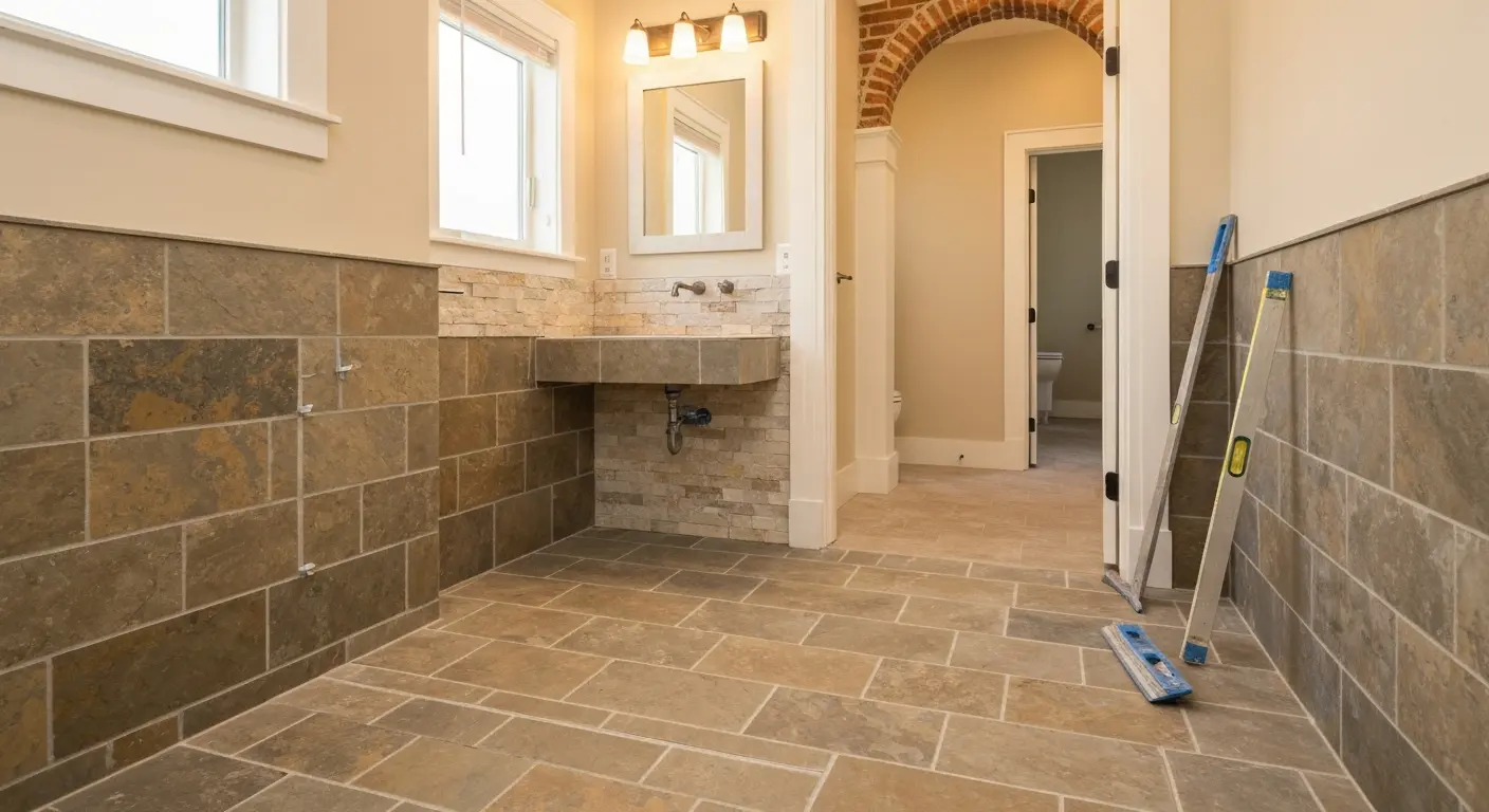 Natural stone tile bathroom installation