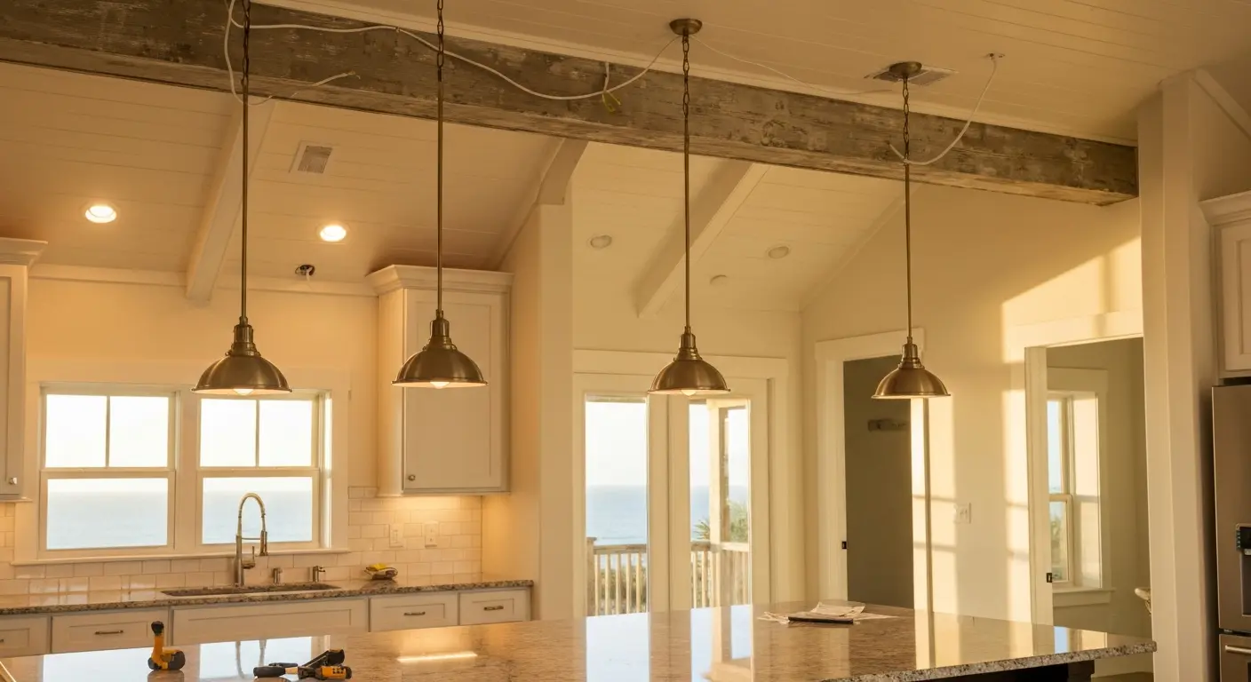 Kitchen island pendant lighting installation