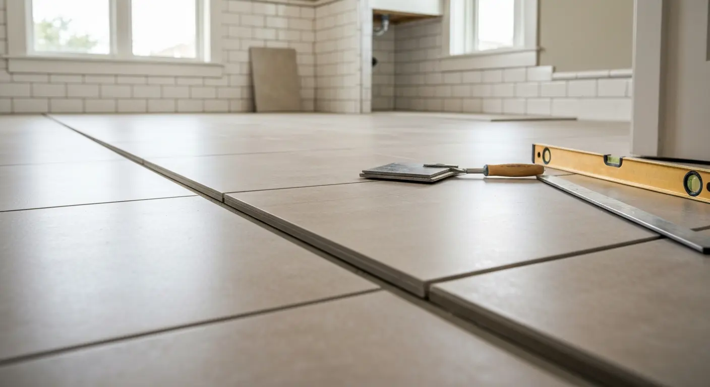 Ceramic tile bathroom floor installation