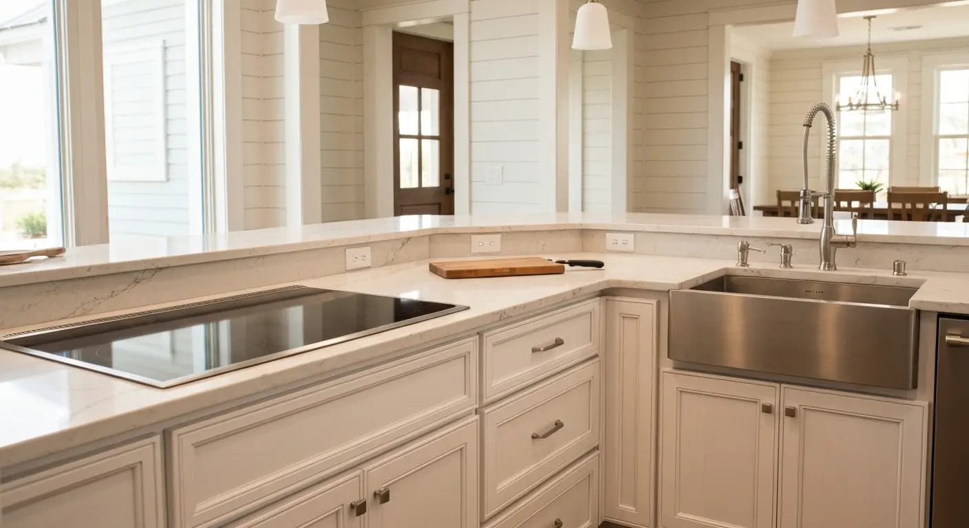 Island with integrated sink and appliances