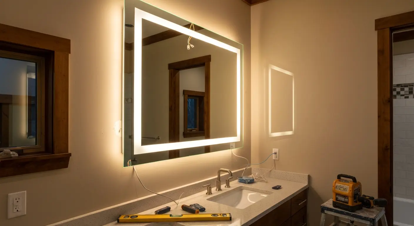 Lighted mirror installation