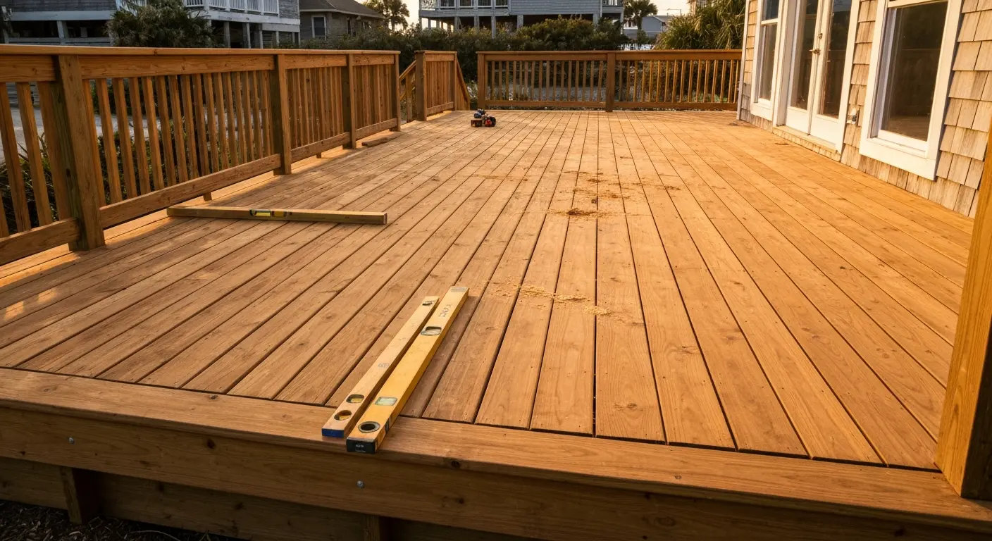 Pressure-treated wood deck