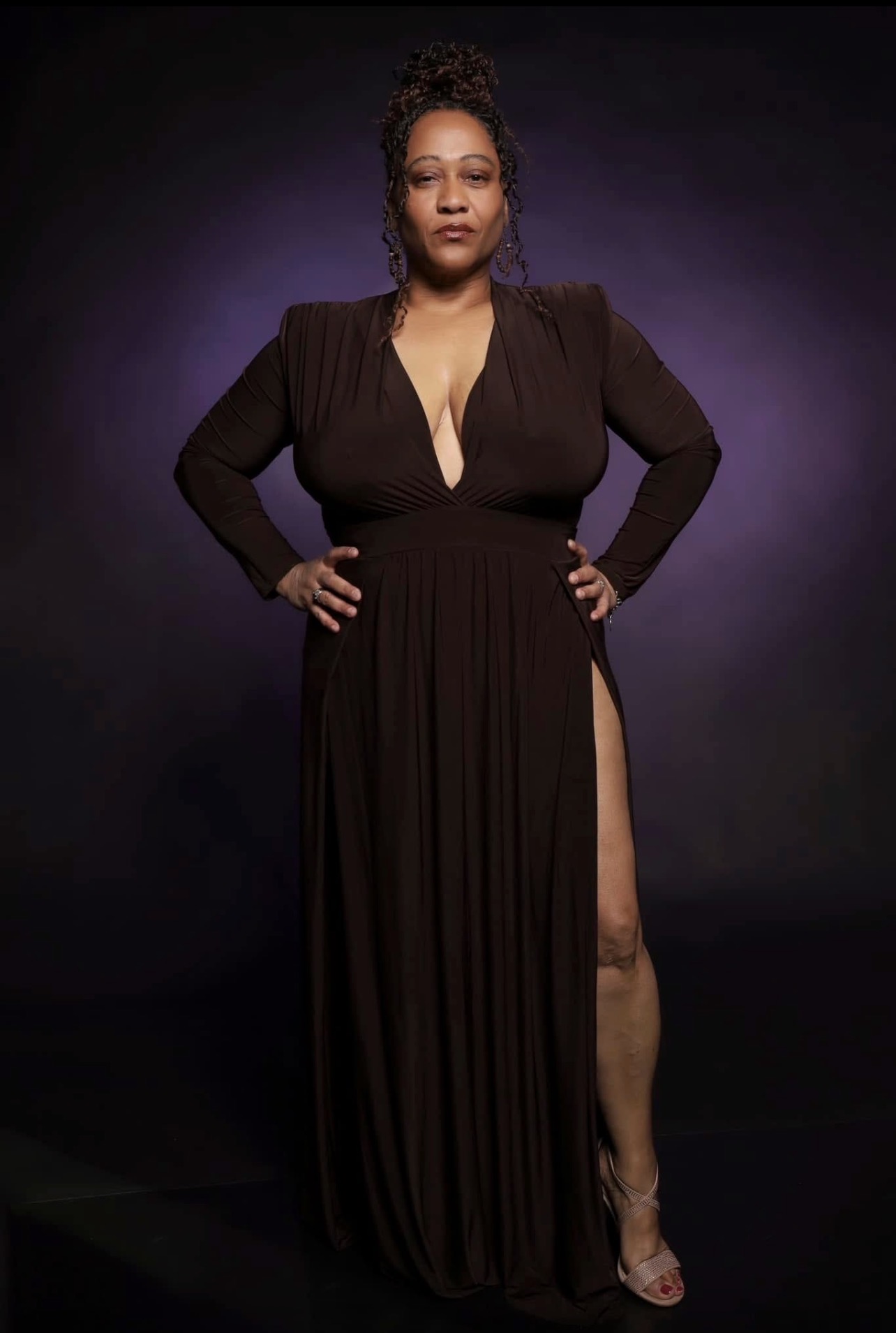 DJ N3NA in a black evening dress