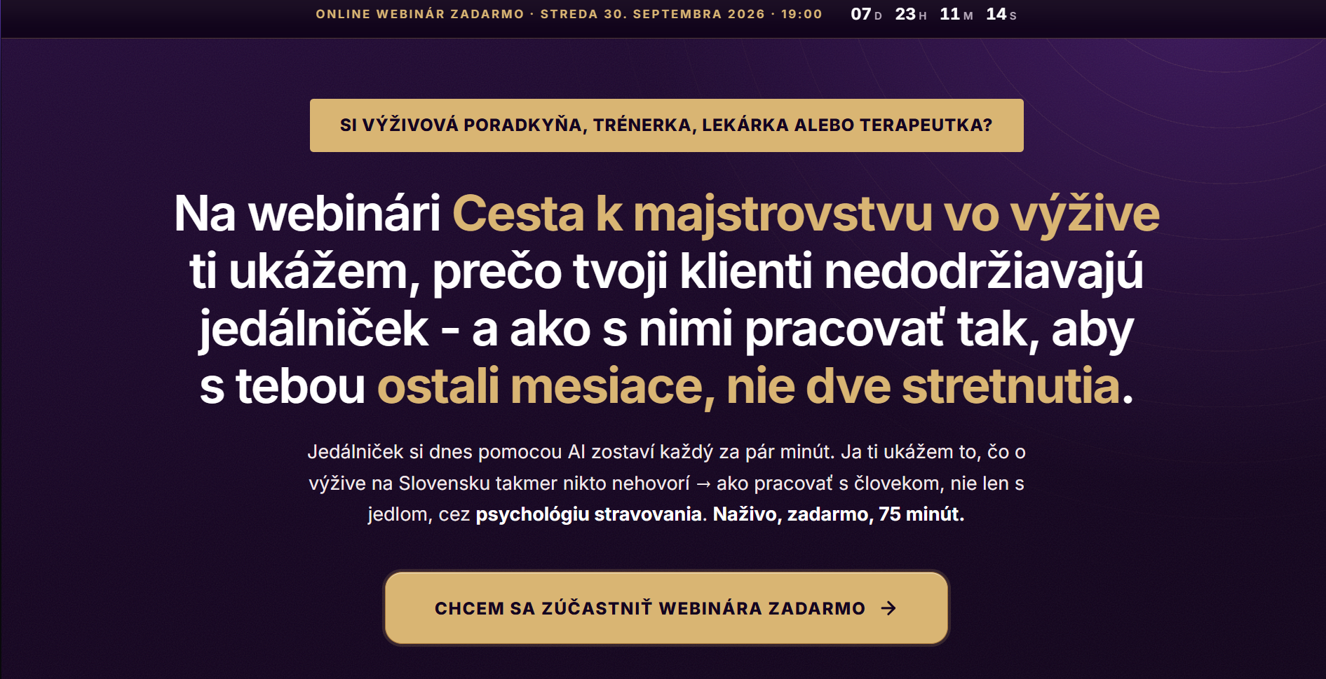 Cesta k majstrovstvu vo výžive - opt-in na webinár