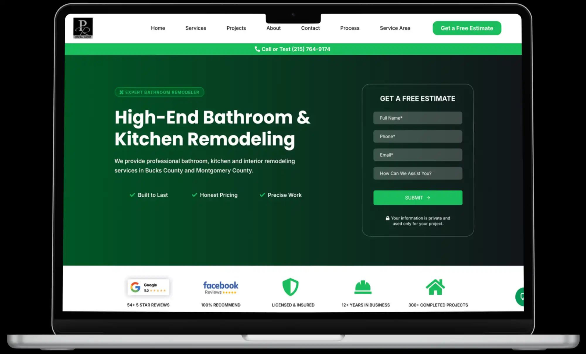 PR General Group Kitchen & Bath Remodeler Website made by Cornerstone Screenshot