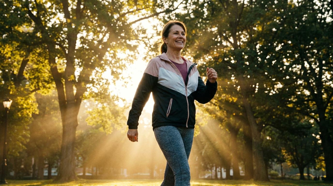 Woman enjoying a morning walk to support thyroid health and metabolism.