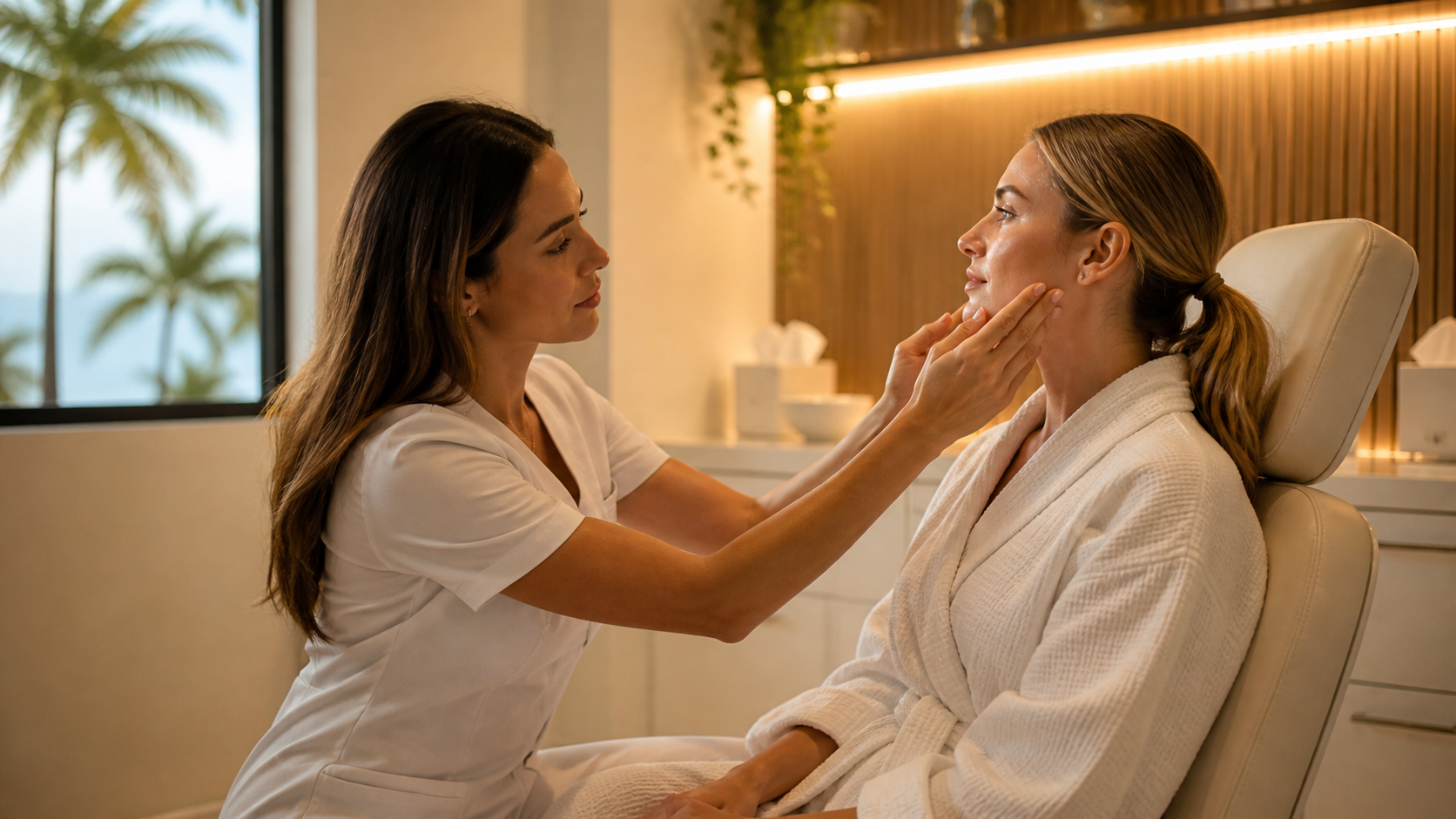 Aesthetician consulting with client at Solace Wellness Aesthetics medical spa in Fort Myers FL