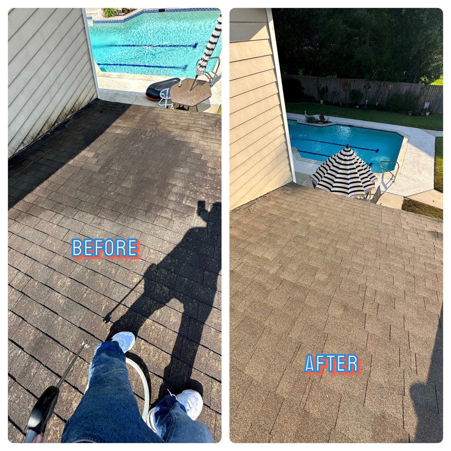 Roof Soft Wash — Bayou Bright before and after