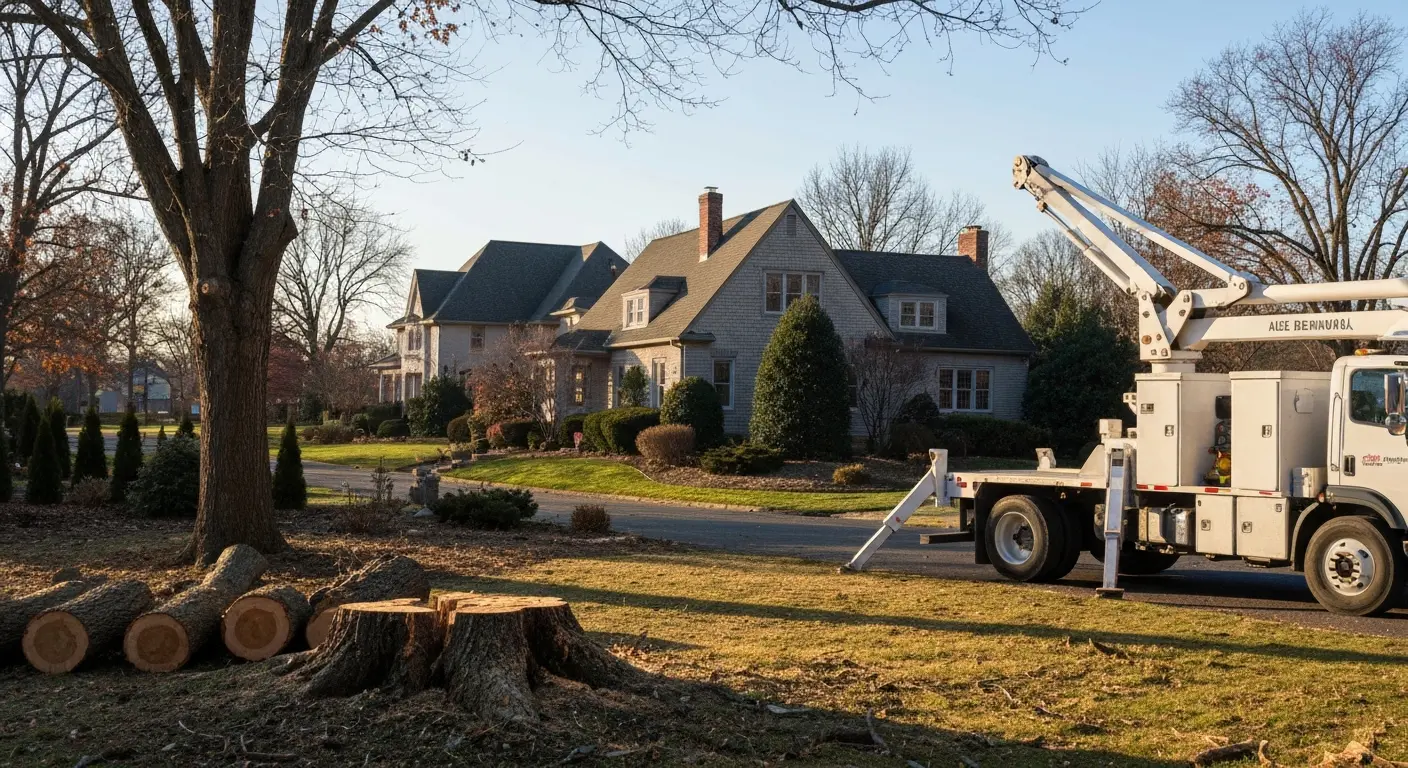 Large tree removal with bucket truck
