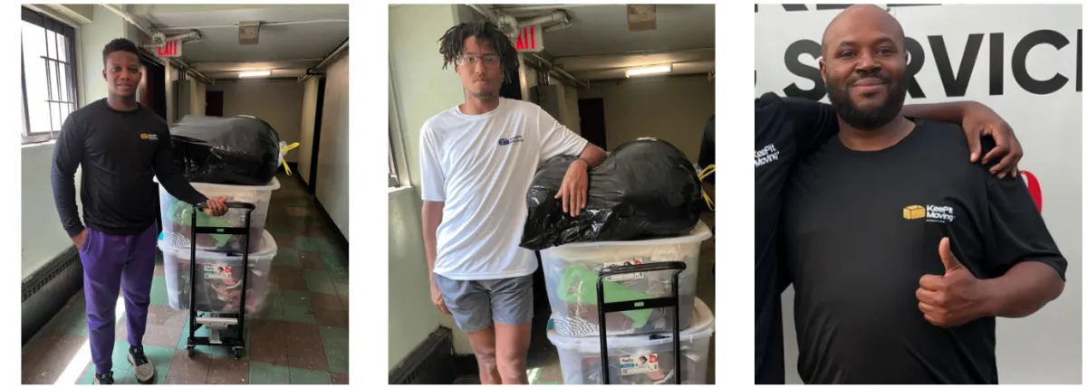 Keep It Moving Services crew carrying bags and totes during a move