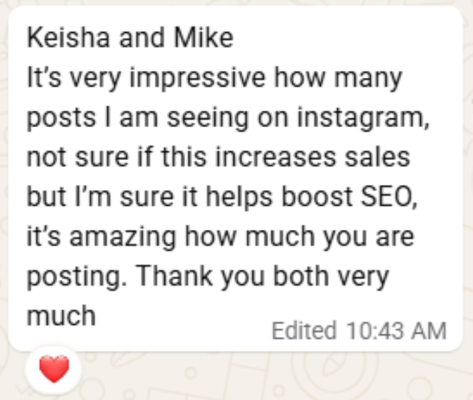 Client message praising the completed funnel and approving development