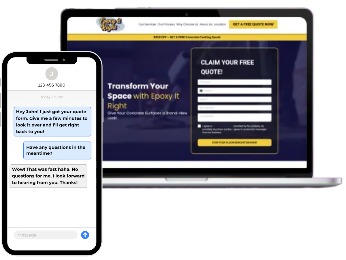 Locally Famous website on laptop with text conversation on phone