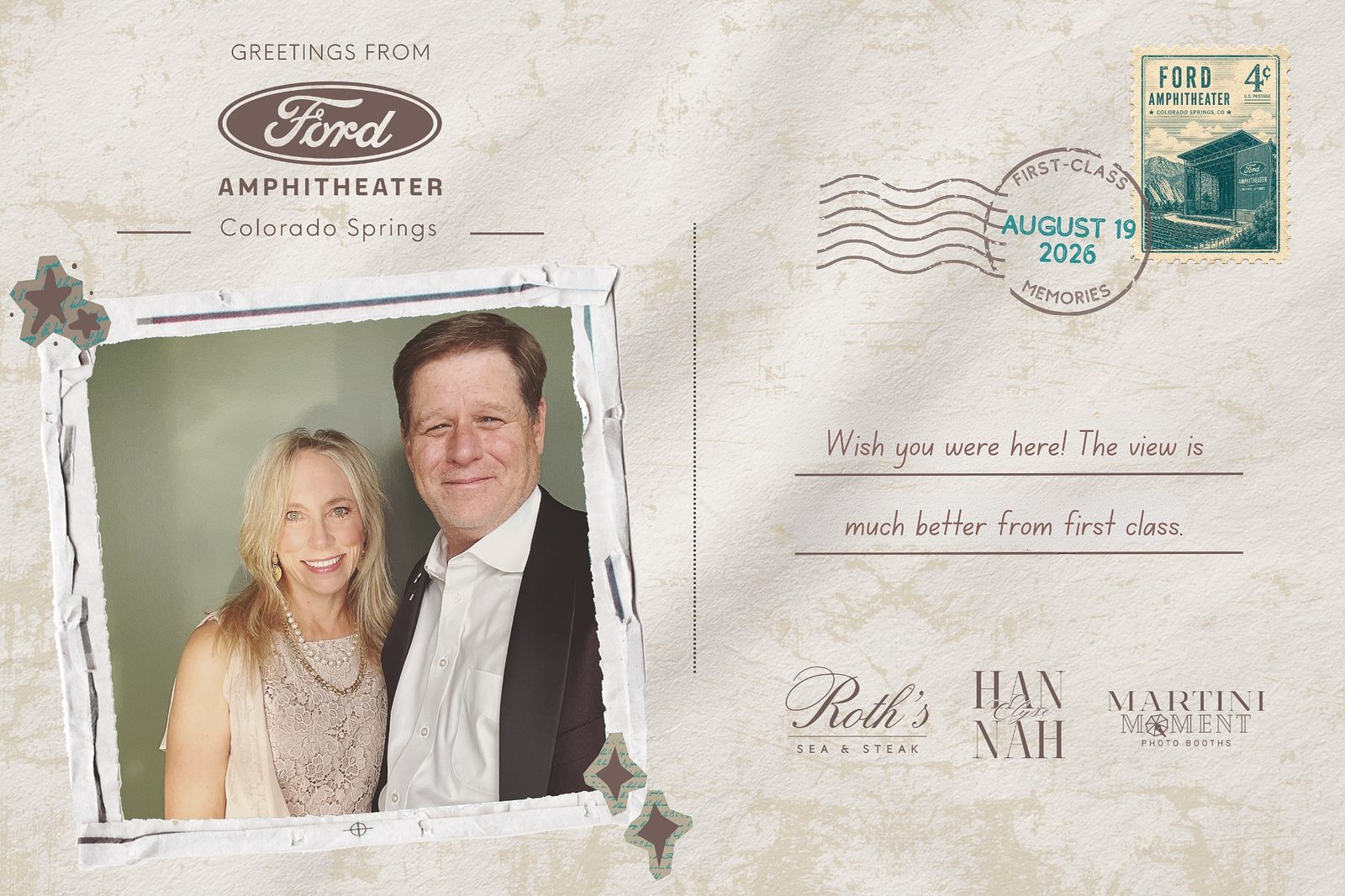 Branded photo booth experience for Ford Amphitheatre and Roths Sea and Steak in Colorado Springs