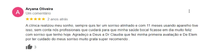 Avaliação de Aryana Oliveira sobre a Bahia Sorrisos Odontologia no Google