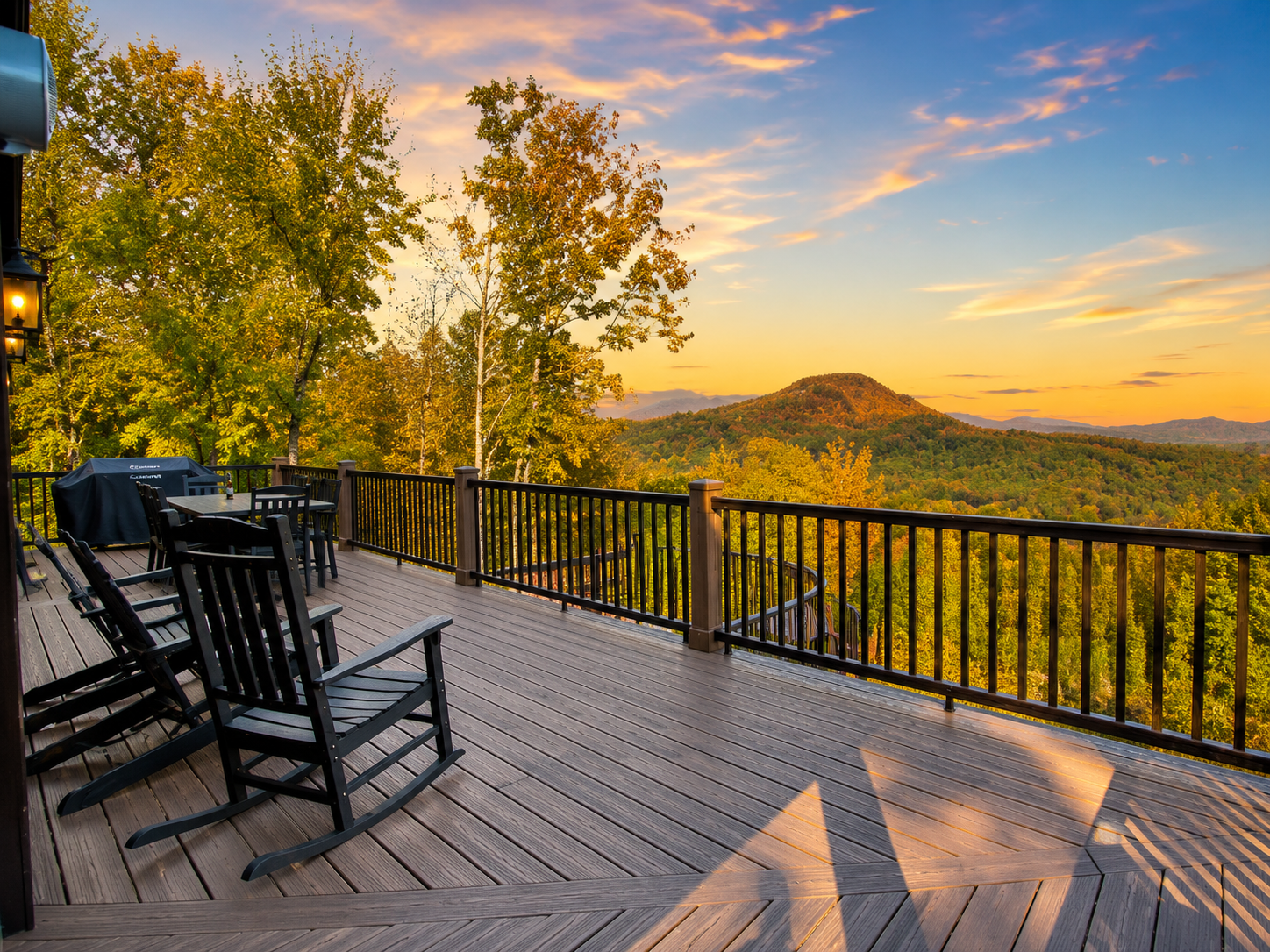 Sunday Summit Hideaway mountain deck at sunset