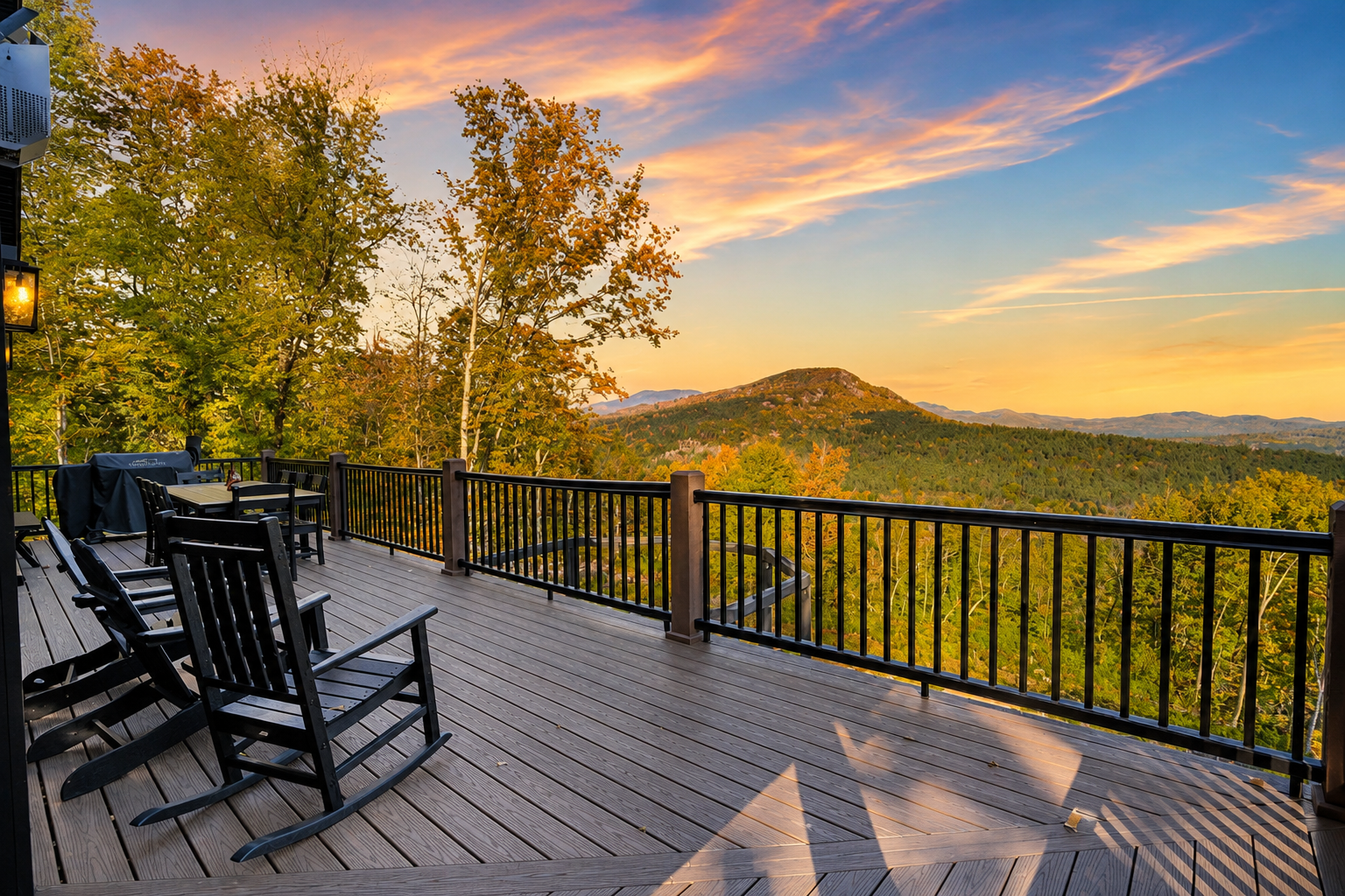 Mountain sunset from a luxury vacation home deck