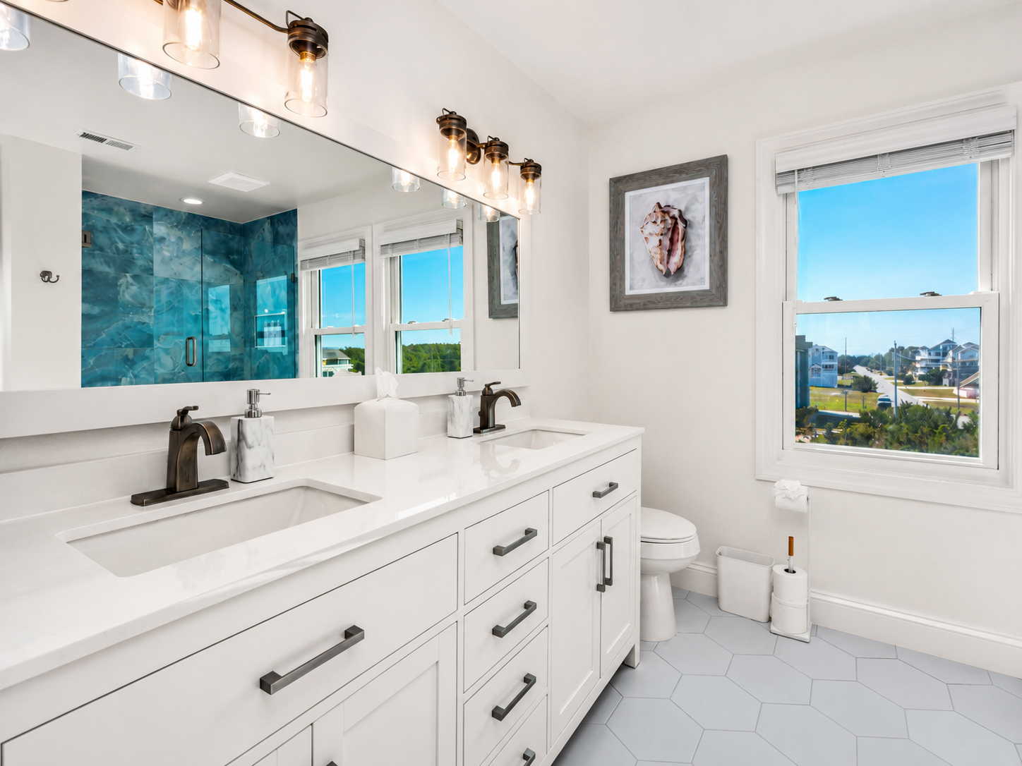 Bright bathroom vanity at Island Dreams Hideaway