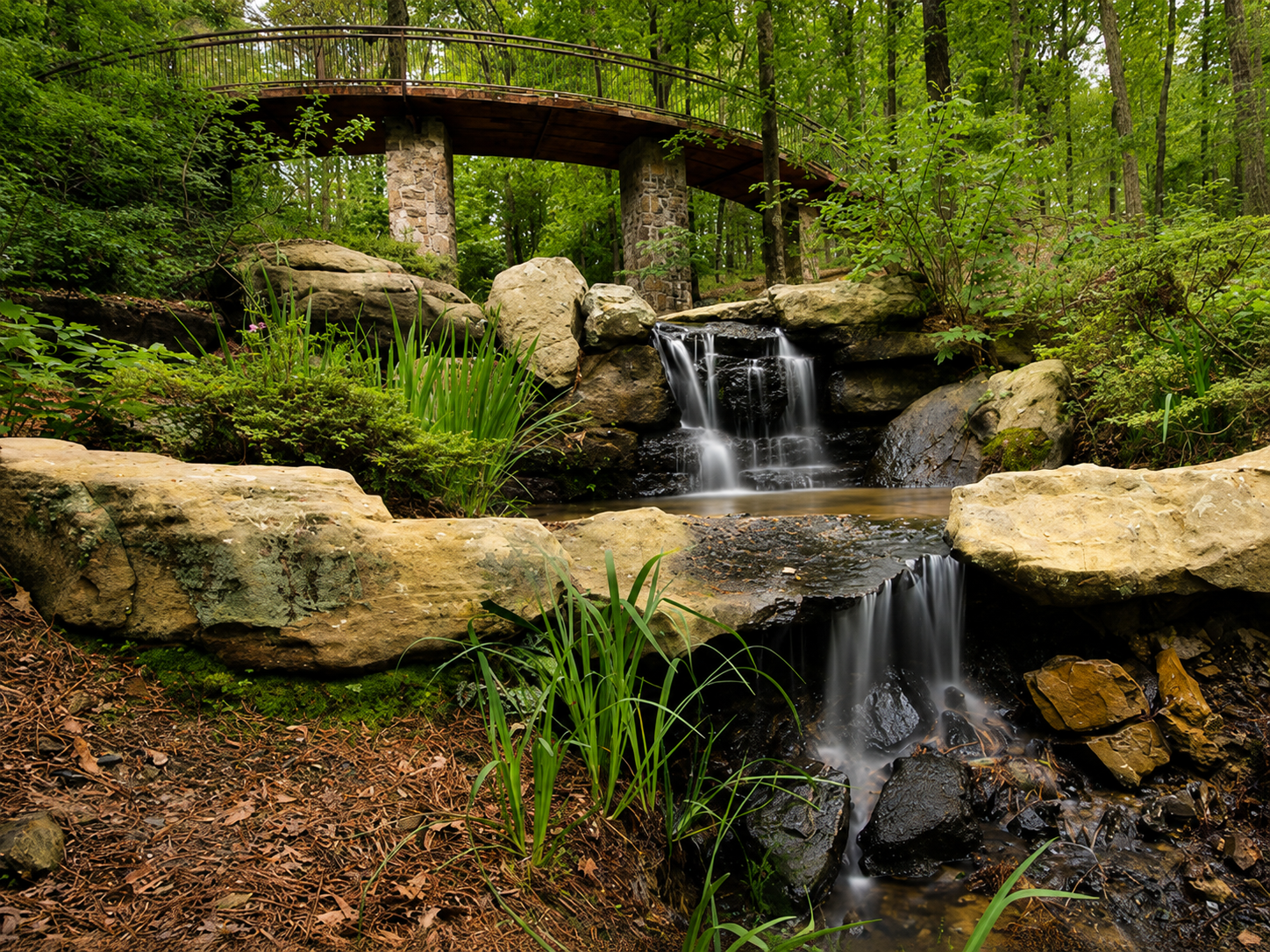 Waterfall and gardens near Hot Springs Village