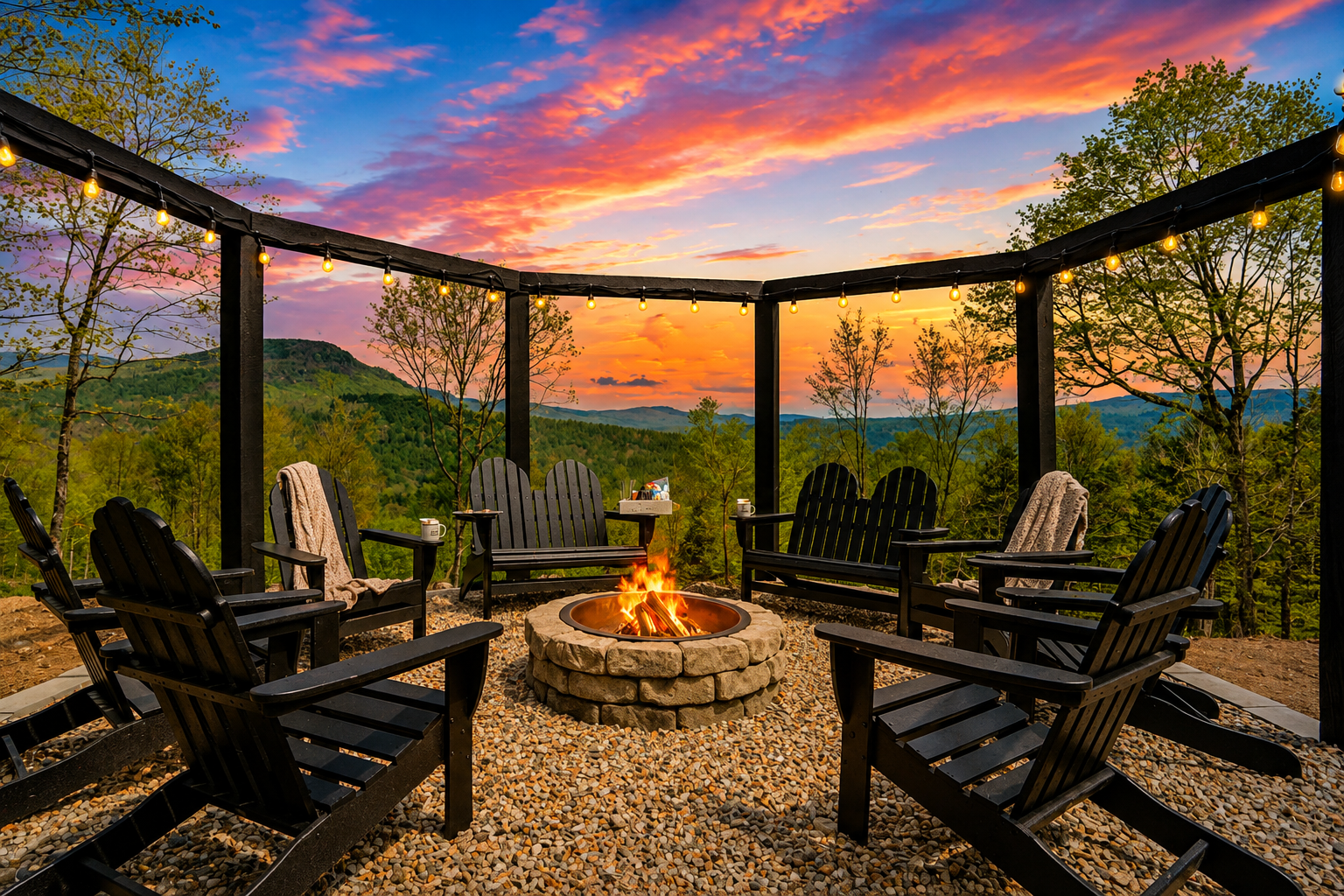 Outdoor firepit with mountain view