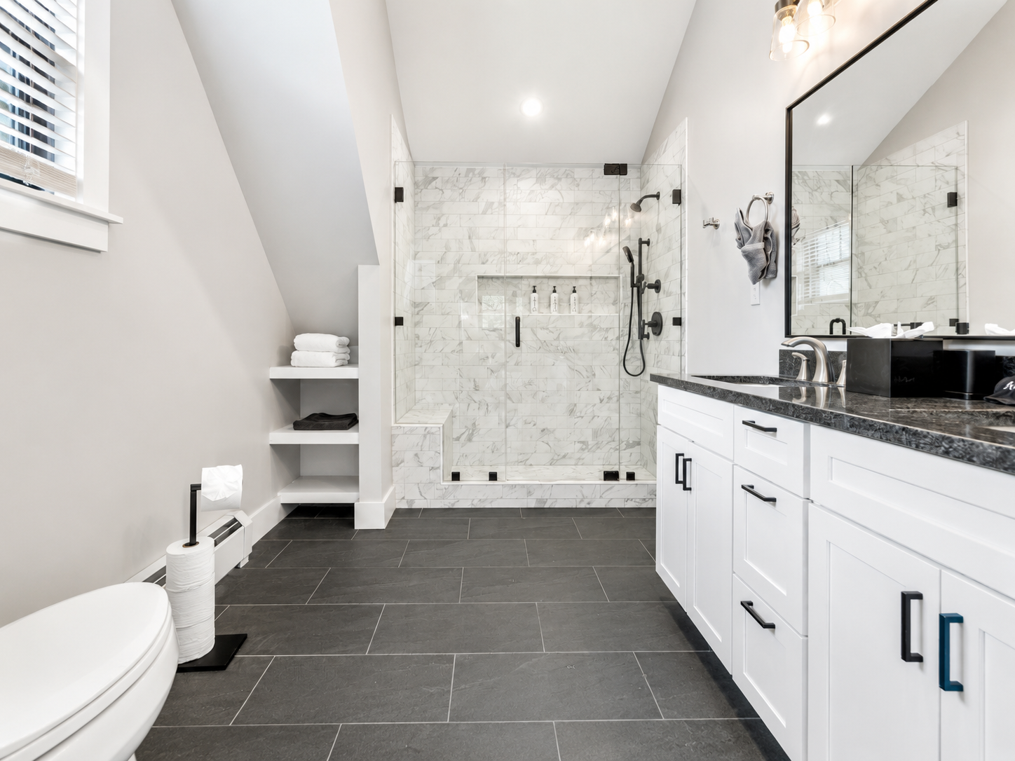 Spacious bathroom with walk in shower and vanity at Sunday Summit Hideaway
