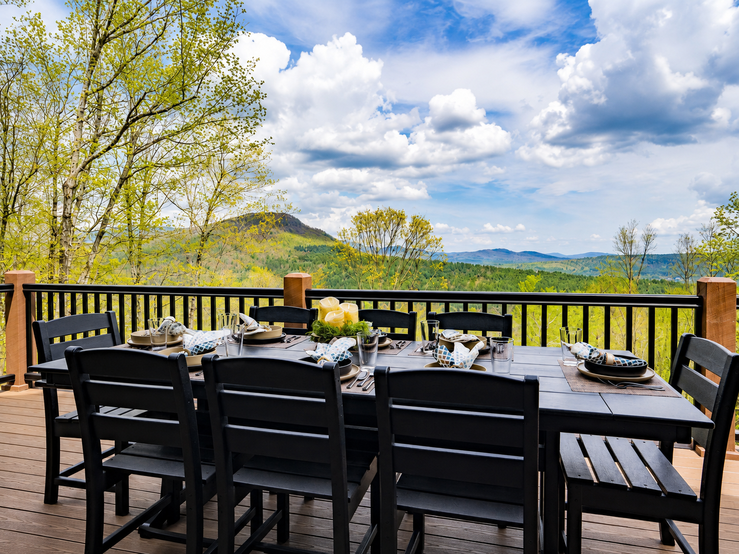 Sunday Summit Hideaway outdoor dining deck with mountain view