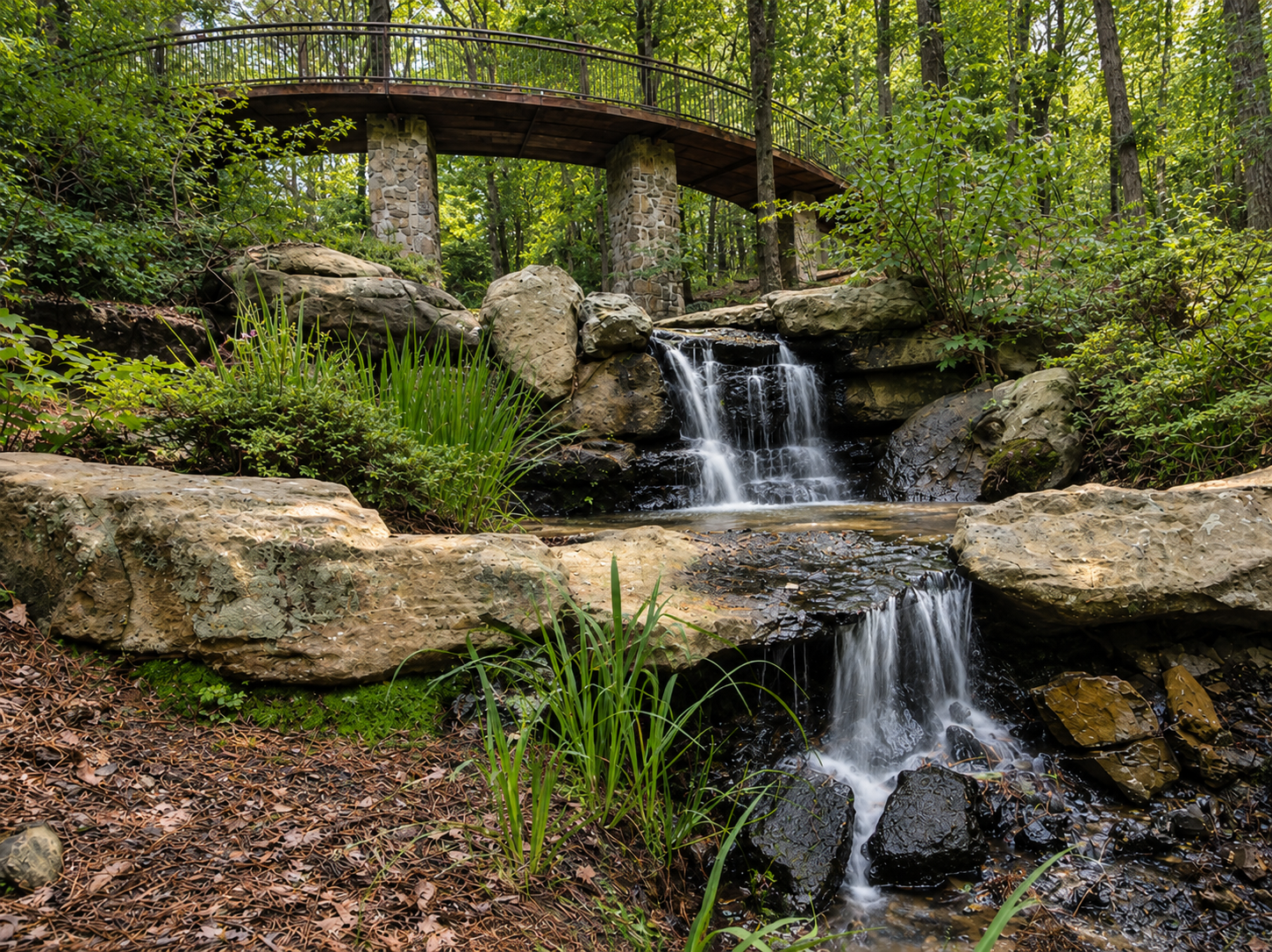 Waterfall and gardens near Hot Springs Village