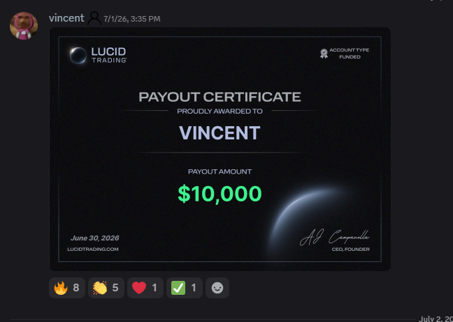 Lucid payout, $10,000, Vincent