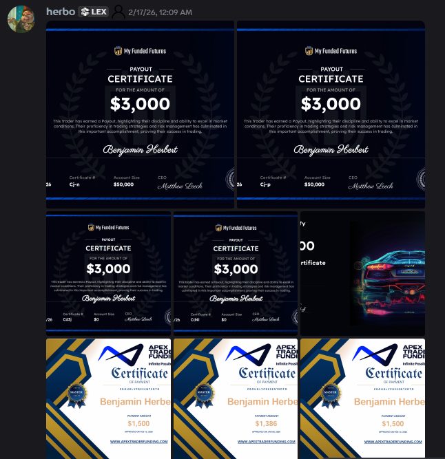 Lions Den member's collage of six payout certificates