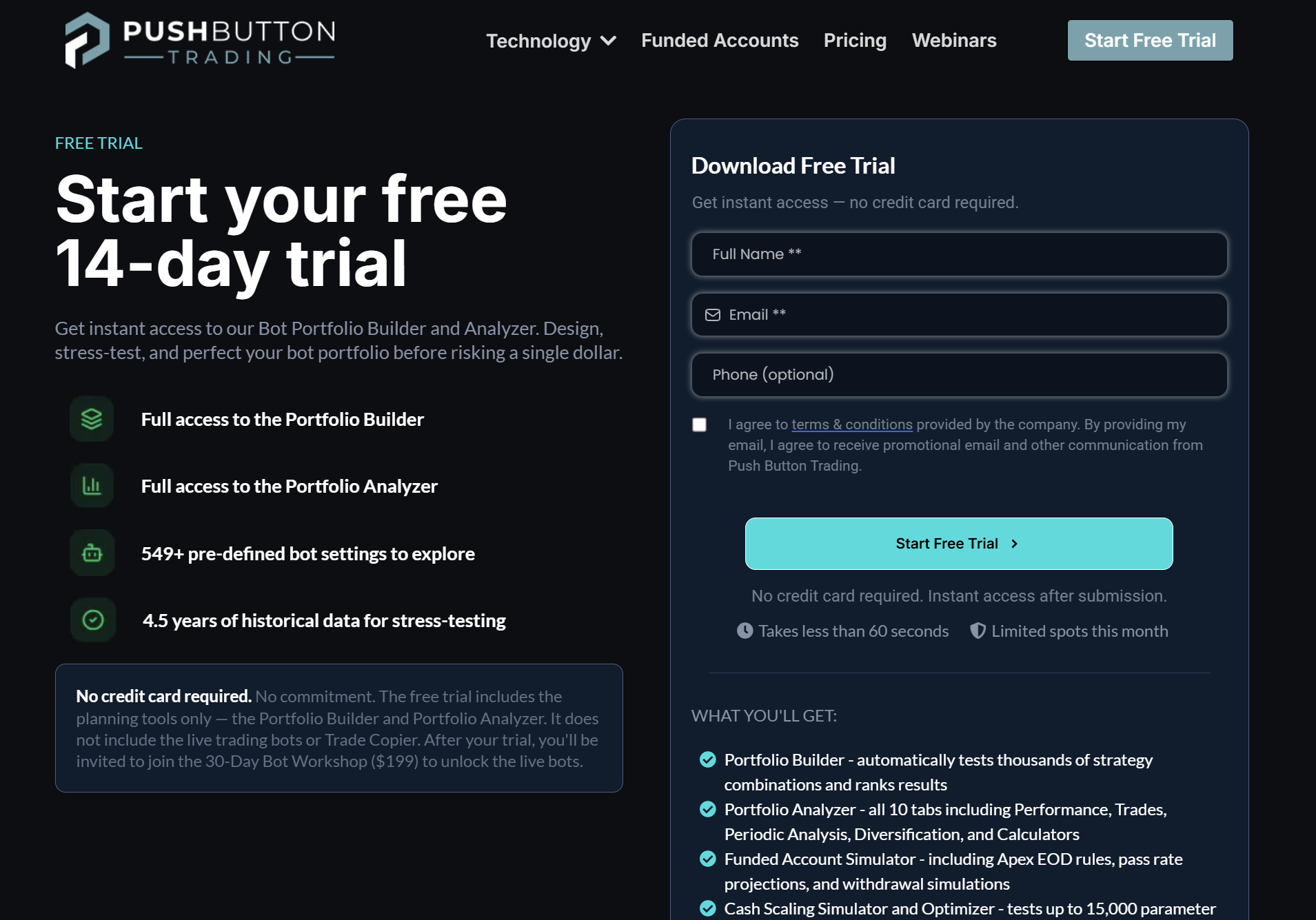 Start Your Free 14-Day Trial | Push Button Trading