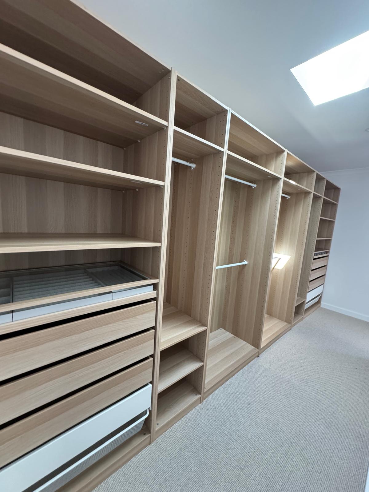 Walk-in wardrobe shelving and drawers in Perth