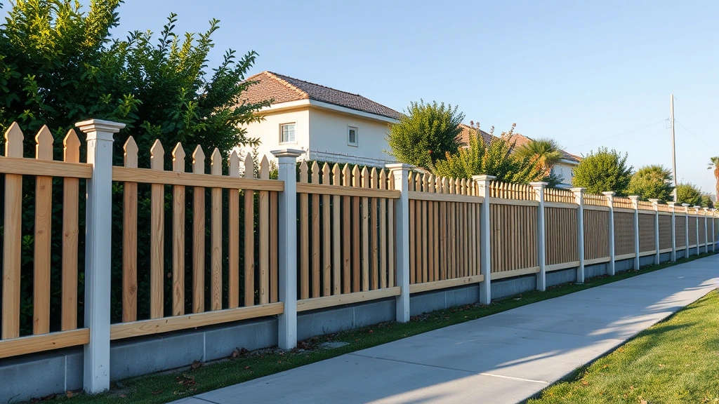 Fencing in Monrovia CA with a clear blue sky and green landscape in the background.