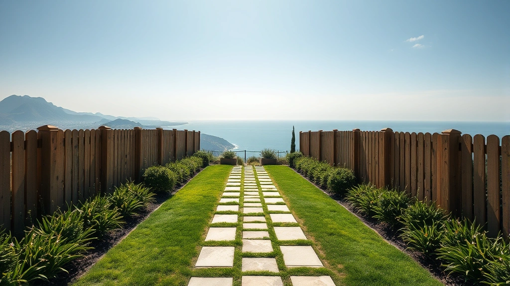 Fencing in Malibu CA with ocean view and lush greenery in the background.