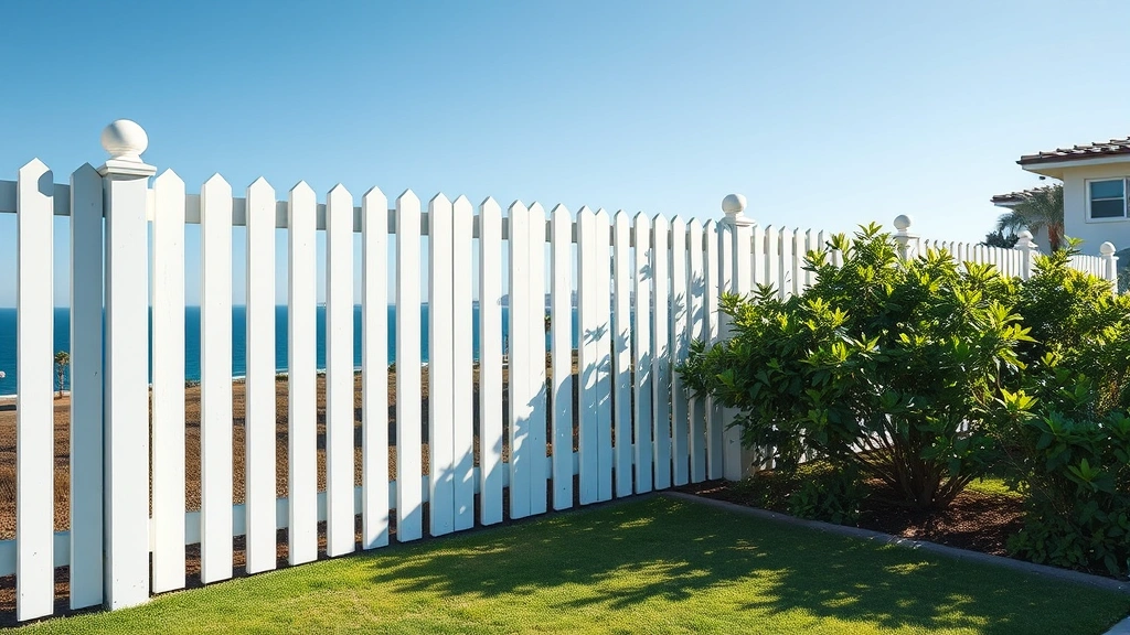 Fencing in Manhattan Beach CA with ocean waves and sandy beach in the background.