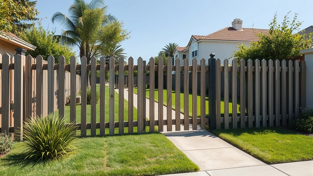 Fencing in Pasadena CA with a clear blue sky and green trees in the background