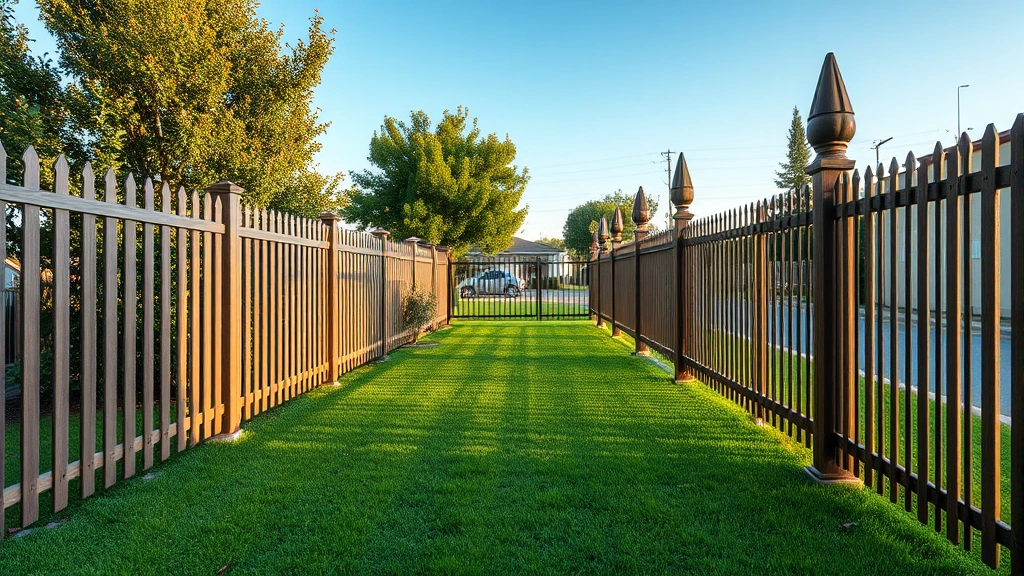 Fencing in Temple City, CA with a clear blue sky and green trees in the background.