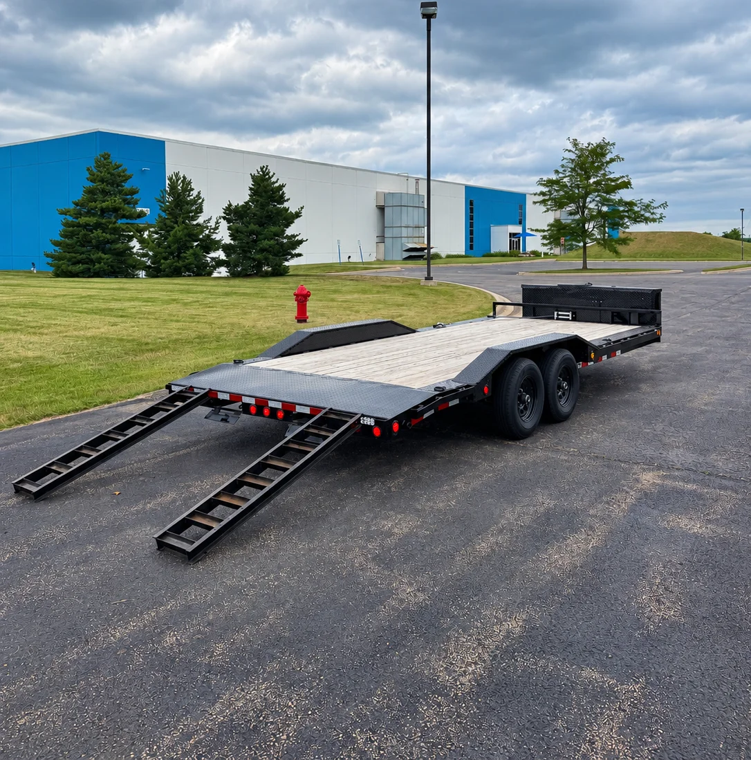 102x20 Car Hauler - PJ Superwide trailer rental with mounted winch at Trailer Pros LLC in Sycamore, IL