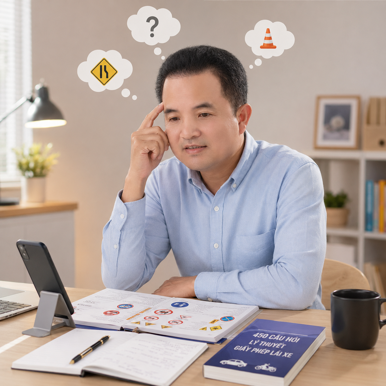 Học viên căng thẳng ôn thi lý thuyết lái xe