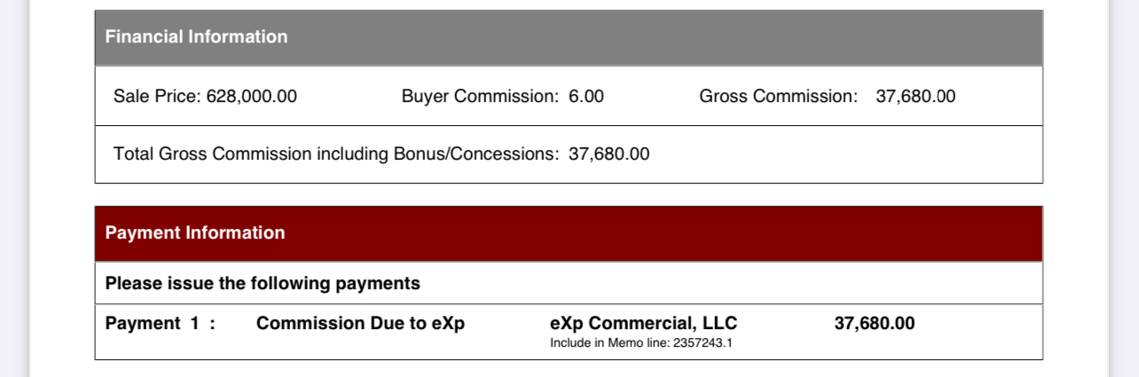 Closing statement: $37,680 commission on $628K sale