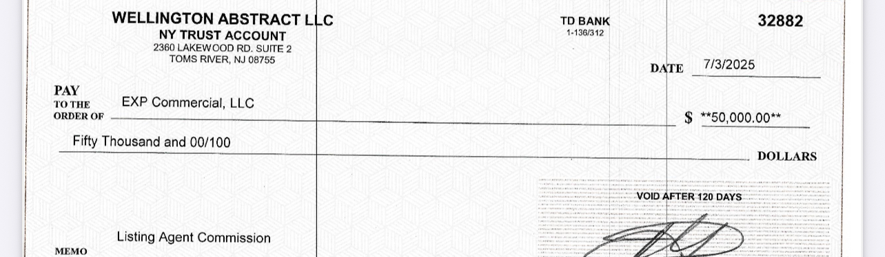 Wellington Abstract cheque for $50,000 listing fee