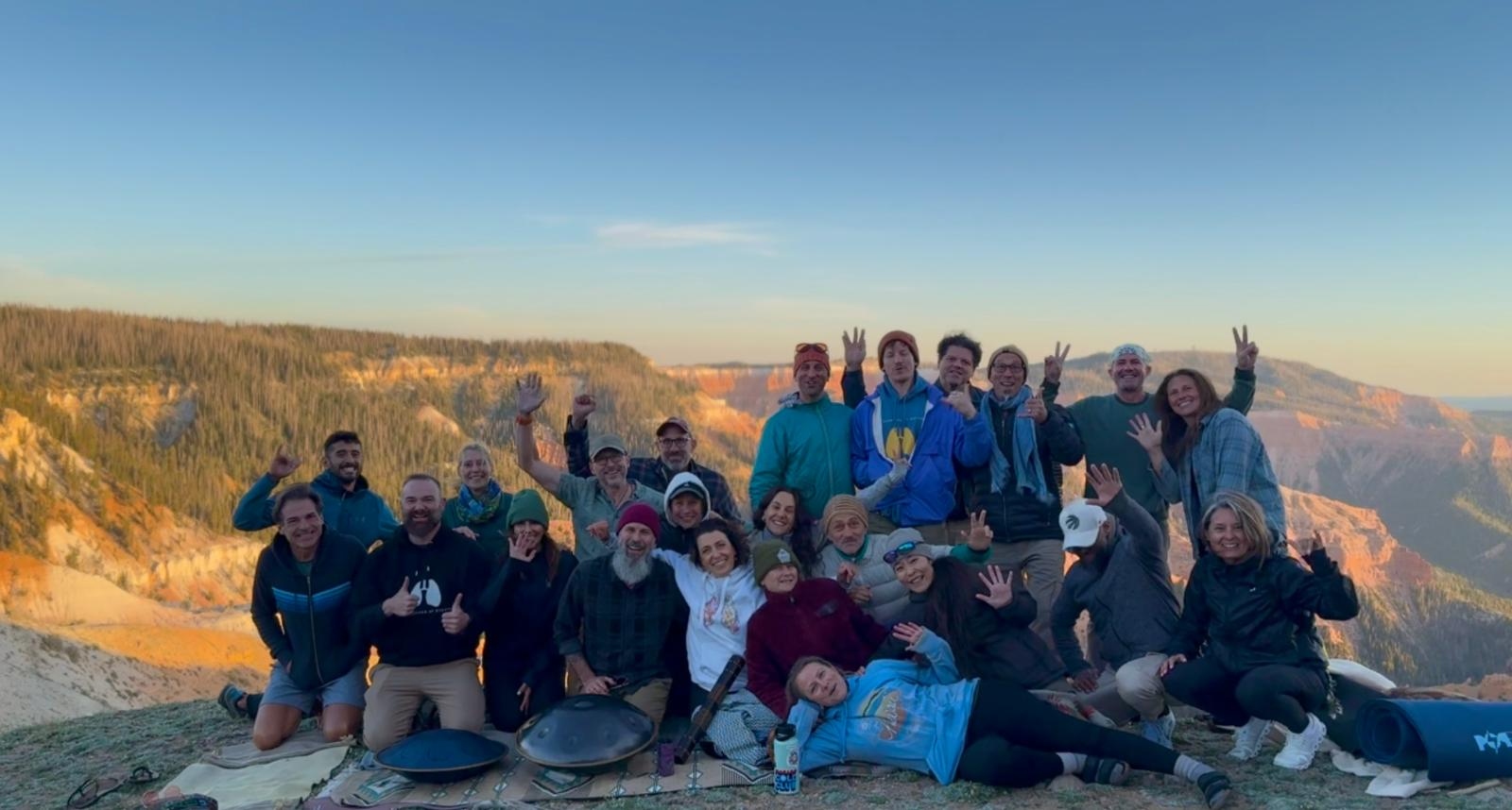 Group of certification candidates at the Brian Head, Utah capstone at sunset