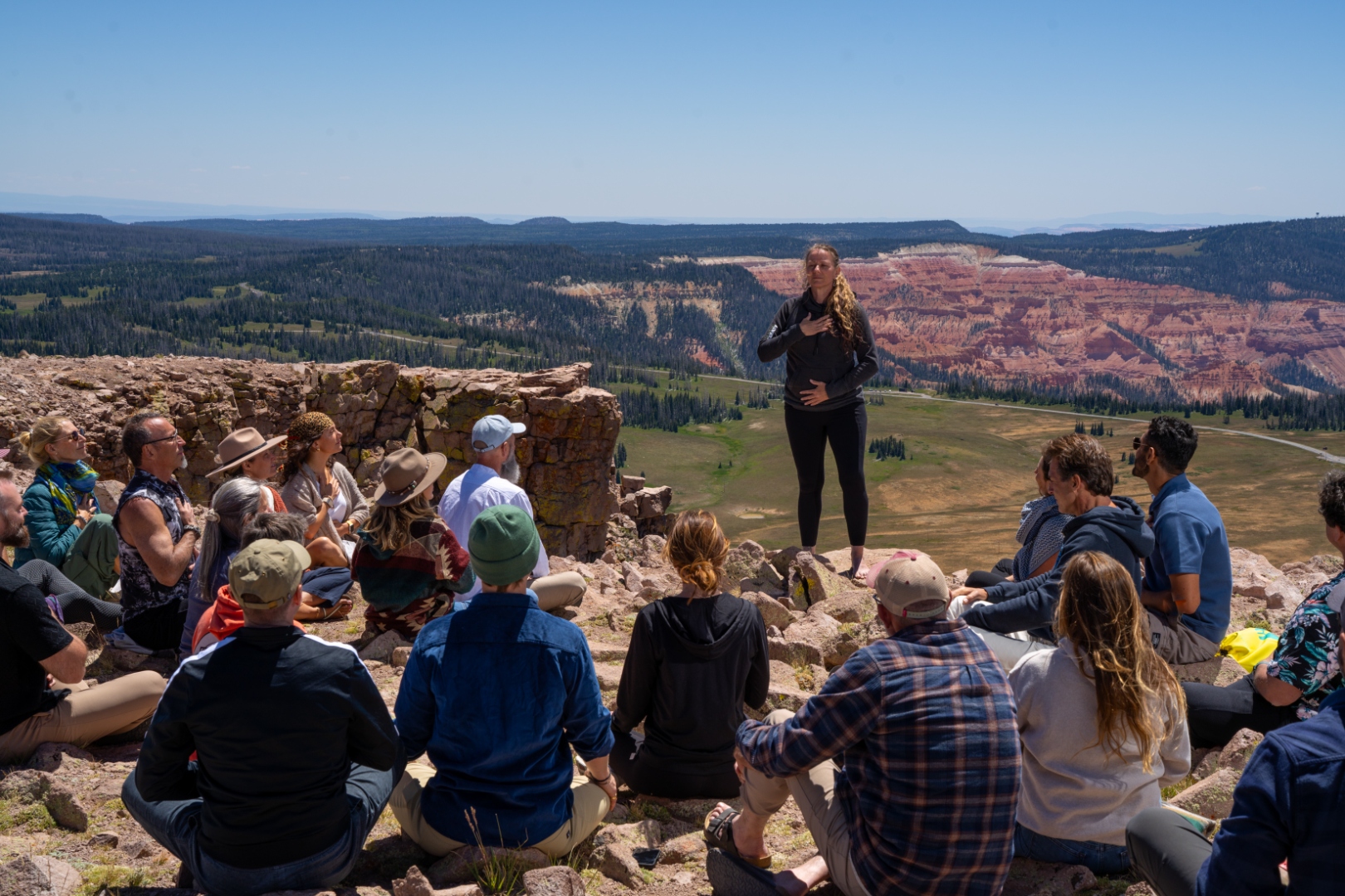 Instructor teaching a group at the Brian Head, Utah capstone overlook