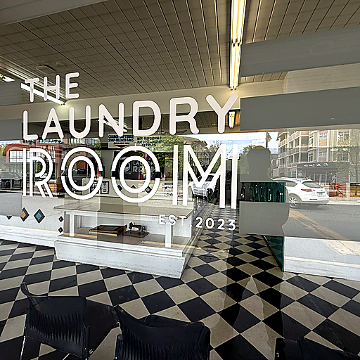 The Laundry Room window logo and interior in Kelowna The Laundry Room window logo and interior in Kelowna