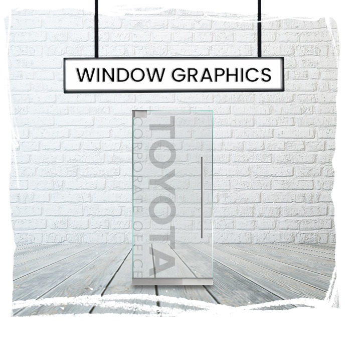 Large format window graphics printed in-house by Q'D UP